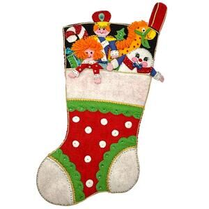Vintage Bucilla Humpty Dumpty Toy Felt Christmas Stocking Finished Completed Kit